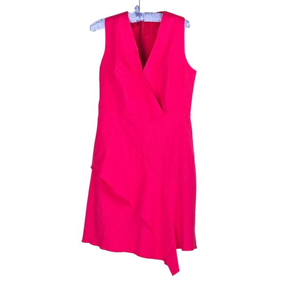 Elie Tahari Womens Isa Asymmetric Ruffle Dress Size L Linen Fuchsia - Picture 3 of 10
